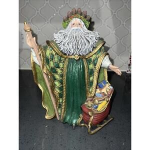 Old World, Ceramic Santa With Sleigh Toys, Hand Painted